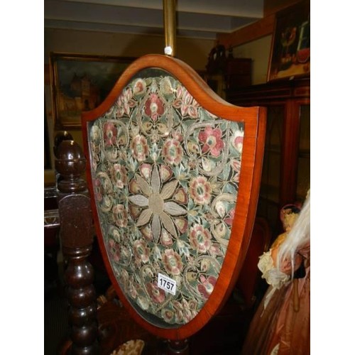 1757 - A Victorian mahogany pole screen. COLLECT ONLY.