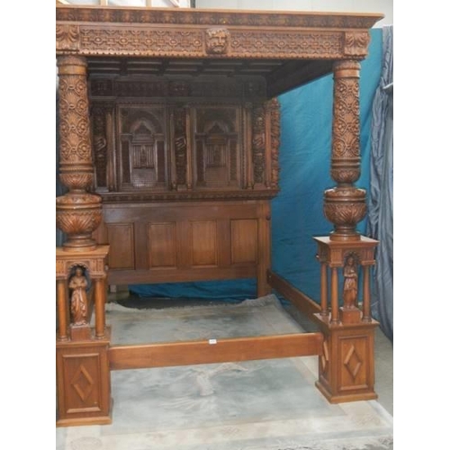 1777 - A large heavily carved mahogany bed in the design of The Great Bed of Ware, COLLECT ONLY.