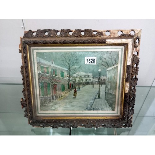 1520 - A framed and glazed early 20th century oil on board signed Marian Utrillo, frame a/f, COLLECT ONLY.