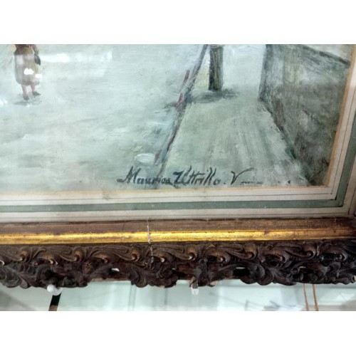 1520 - A framed and glazed early 20th century oil on board signed Marian Utrillo, frame a/f, COLLECT ONLY.