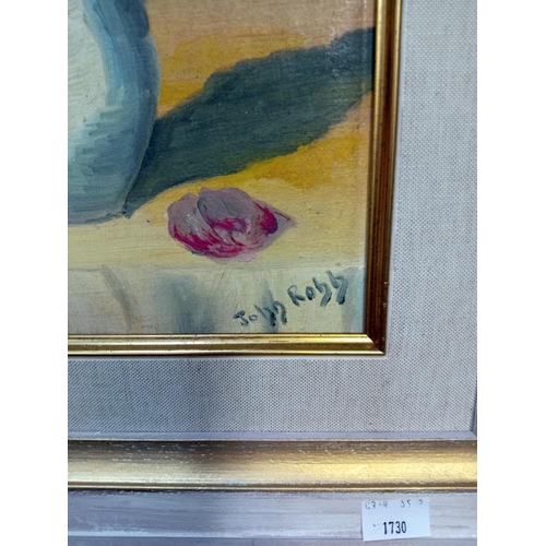 1 - A still life painted on board signed John Robb image 22.5cm x 37cm, frame 41cm x 55cm