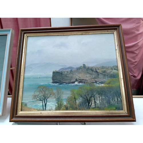 112 - 2 Oil on board coastal scenes. 43.5 x 33.5cm & 39 x 34cm