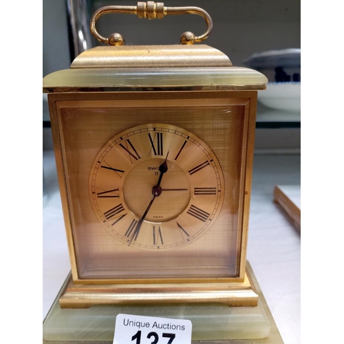 137 - A marble & brass clock 'Presented to David Knox' from the directors of Antrim Creameries Ltd