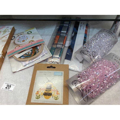 20 - A quantity of cross stitch kits (new) and 2 lots of embroidery thread kits (new) etc