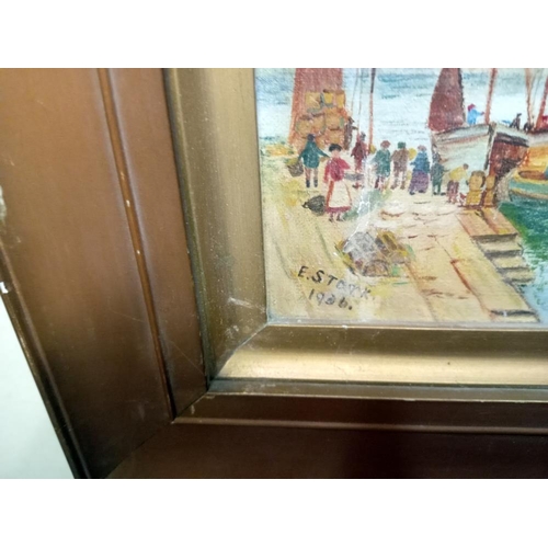 3 - An Oil on canvas of Whitby by E Stork image 19.5cm x 14cm, frame 32.5cm x 27.5cm. COLLECT ONLY