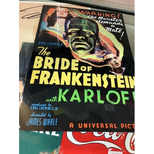 61 - 4 metal signs including Coca Cola & Films including Bride Of Frankenstein