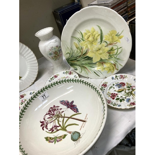 77 - A good lot including A boxed Aynsley vase, Portmeirion bowl, Bird of paradise plates, candle holders... 