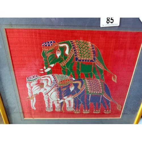 85 - A silk picture of elephants