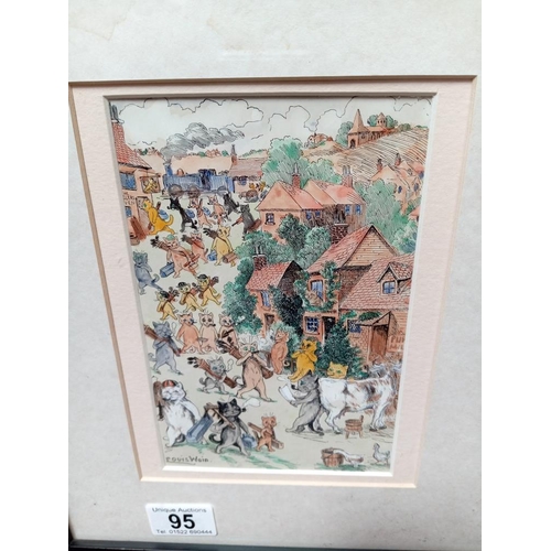 95 - A framed & glazed Louis Wain picture 'Prosperity'