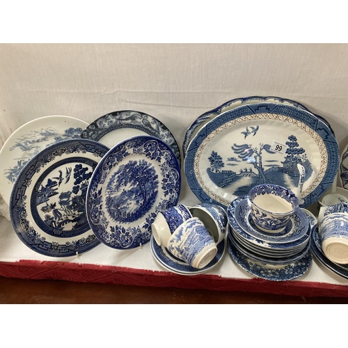 99 - A good lot of blue & white dinnerware etc