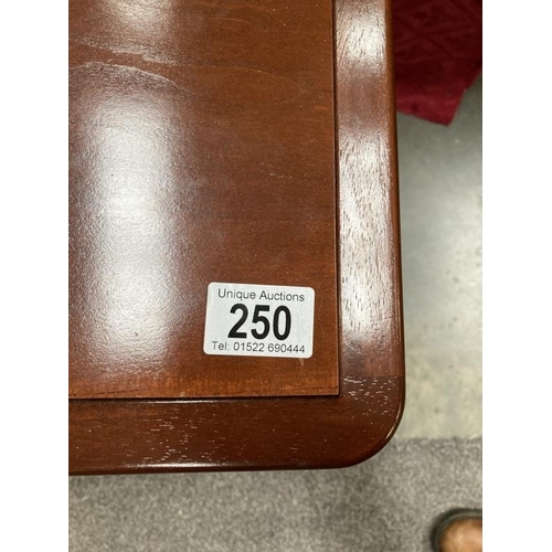 250 - A mahogany effect blanket box on bracket feet  60h x  95w x 46 d cm COLLECT ONLY