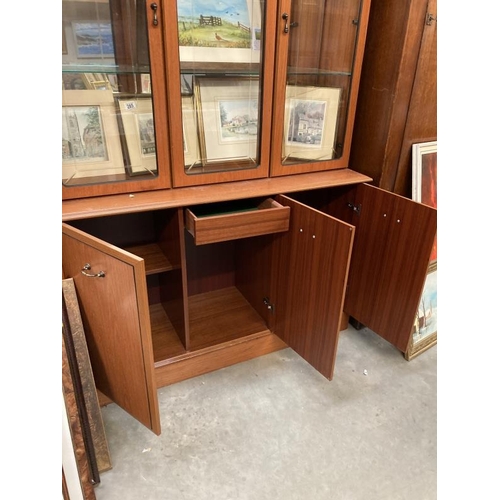 271 - A teak effect part  glazed dresser,  Etched glass, interior lighting and mirror back  with internal ... 