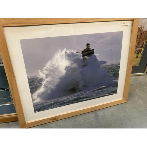 281 - 4 photographic prints featuring a battleship and three lighthouses. COLLECT ONLY