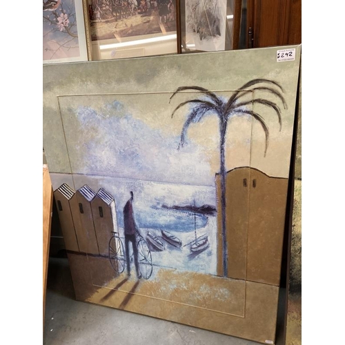 292 - A pair of large canvas prints on frames, beach scenes. COLLECT ONLY