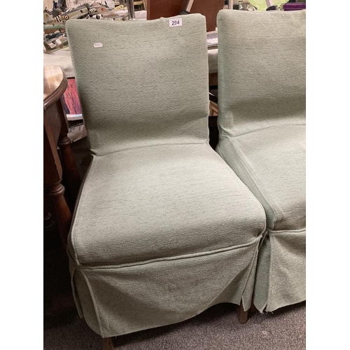 294 - 4 x mint green reupholstered vintage chairs COLLECT ONLY.