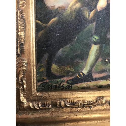 223 - A gilt framed enhanced print of a child with a dog