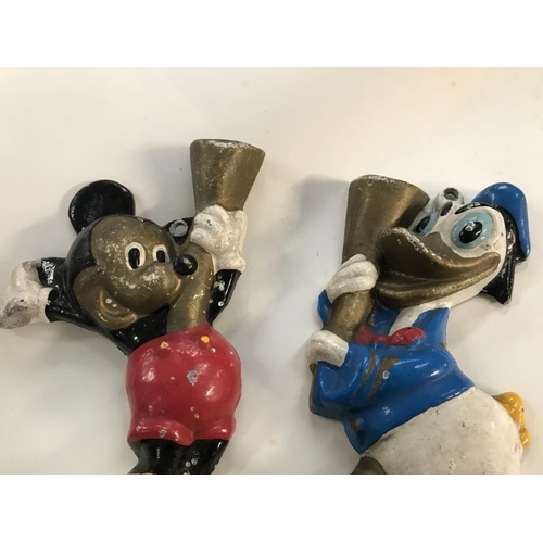 226 - A 1950's/60's Disney Mickey Mouse & Donald Duck painted metal wall lights. Height 18 x 16cm