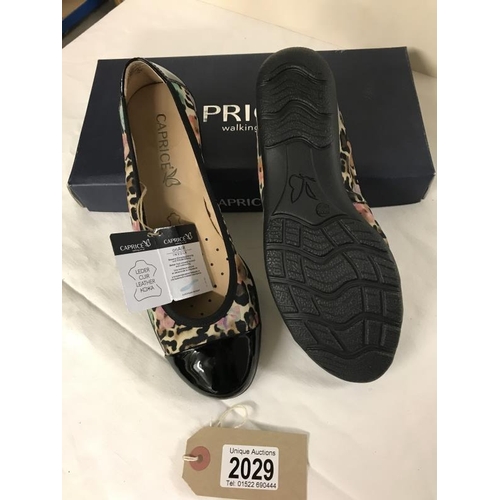 2029 - New Caprice Leather ballet pump shoes, German designer leopard print with Florals