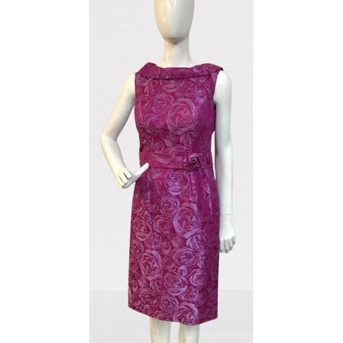 2036 - Fuchsia Rose print cocktail dress. New with wrap and rose embellishment rose Size 10. Designer Veni ... 