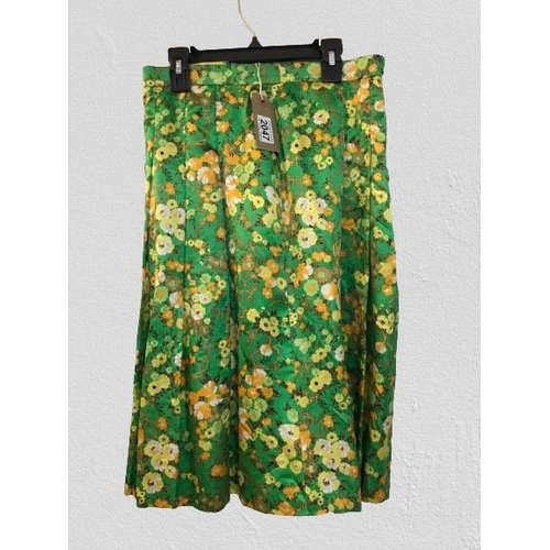 2047 - A Vintage 1970's handmade pure silk skirt. Bright green with floral print