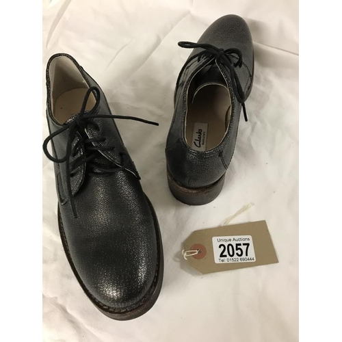 2057 - Clarks Black Brogues with metallic silver sheen. Lace up Size 4 / 37