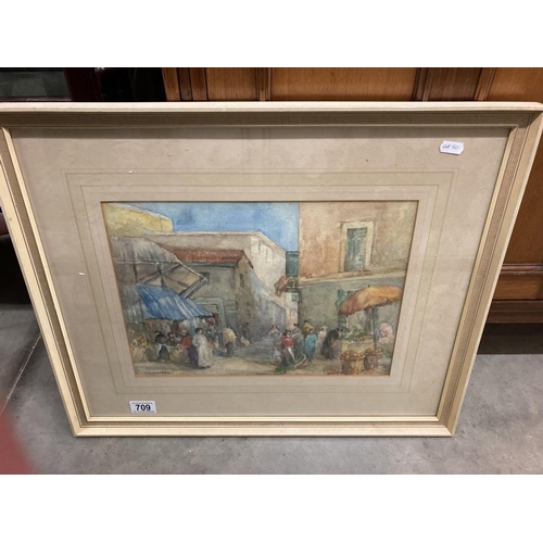 709 - A good oil on board painting of a castle by a lake signed J M Stone?, COLLECT ONLY