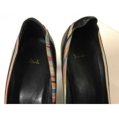 2056 - Paul Smith High heels 2 1/2 Inch heel. Black leather Signature stripe size 4 / 37