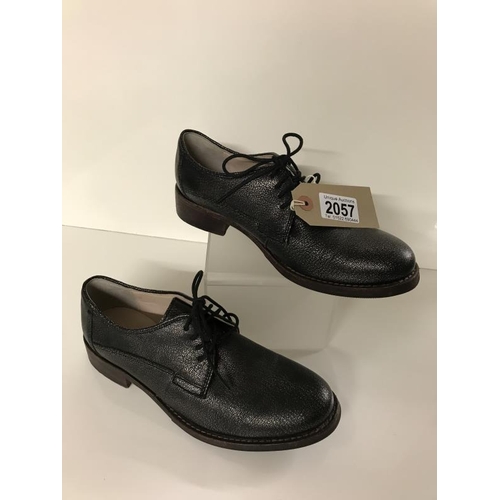 2057 - Clarks Black Brogues with metallic silver sheen. Lace up Size 4 / 37