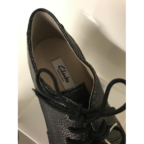 2057 - Clarks Black Brogues with metallic silver sheen. Lace up Size 4 / 37