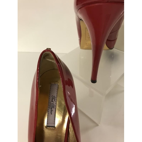 2060 - Red patent Ted Baker peep toe heels. With lovely gold colour inside and underneath.