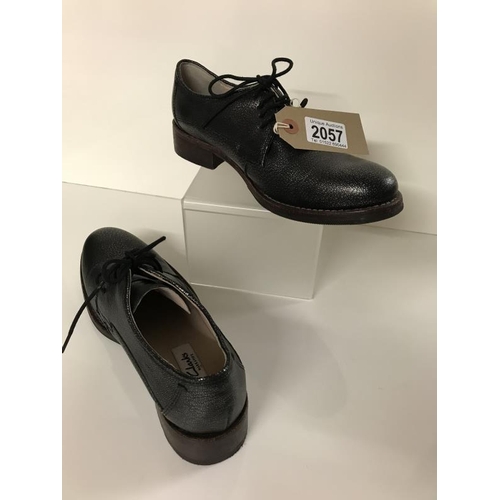 2057 - Clarks Black Brogues with metallic silver sheen. Lace up Size 4 / 37