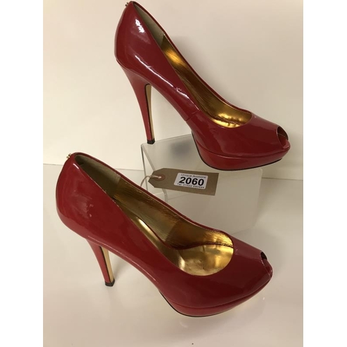 2060 - Red patent Ted Baker peep toe heels. With lovely gold colour inside and underneath.