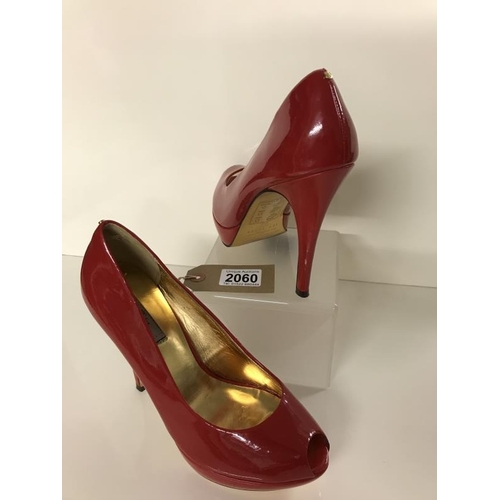 2060 - Red patent Ted Baker peep toe heels. With lovely gold colour inside and underneath.