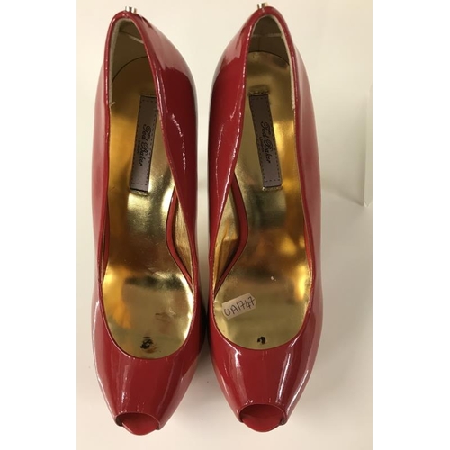 2060 - Red patent Ted Baker peep toe heels. With lovely gold colour inside and underneath.