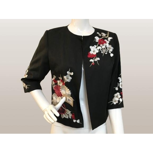 2071 - Black Short Jacket with embroidery embellished flowers Size 14