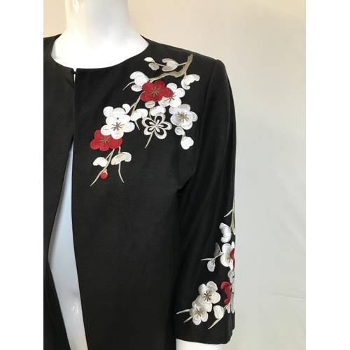 2071 - Black Short Jacket with embroidery embellished flowers Size 14