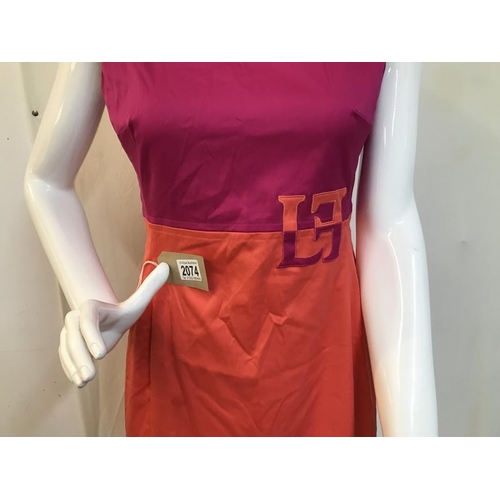 2074 - Hot Pink & Orange Pencil dress with Louis Feraud Monogram Size 10