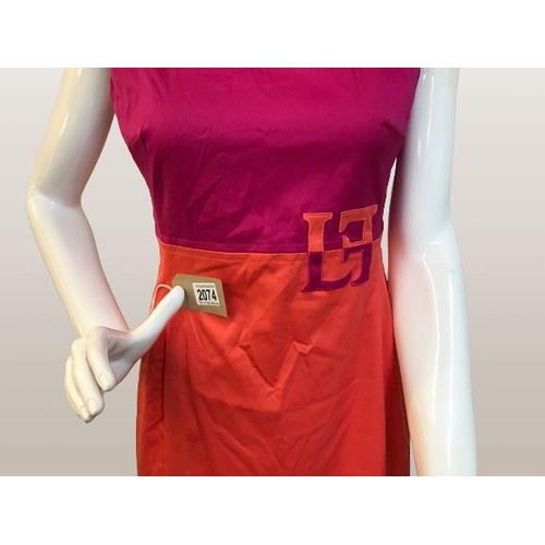 2074 - Hot Pink & Orange Pencil dress with Louis Feraud Monogram Size 10