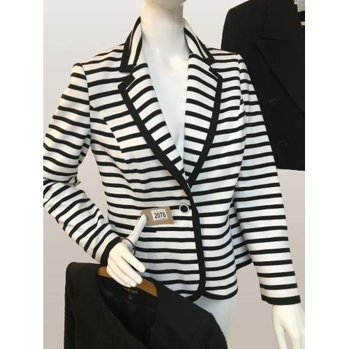 2078 - Three Jackets. 1x Per Una black & white Stripe size 14. 1x Jaeger Black size 12 1x Arabella Pollen L... 