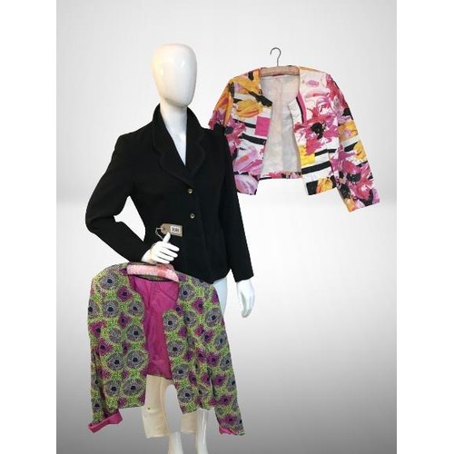 2080 - Three Jackets 1x Wallis Black size 12. 1x TU Multi coloured Size 16. 1x Peulggi Italy Size 40