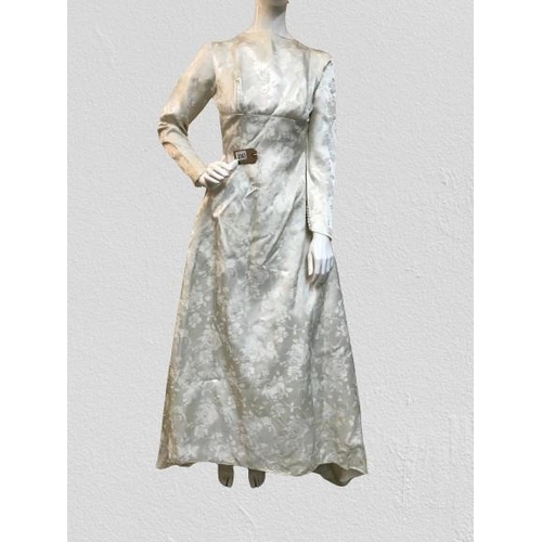 2083 - An original true vintage wedding dress, circa 1960's, in rambling rose embossed damask silk satin, b... 