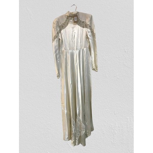 2084 - An original true vintage full length wedding dress, circa 1940's. cream silk satin with lace panel i... 