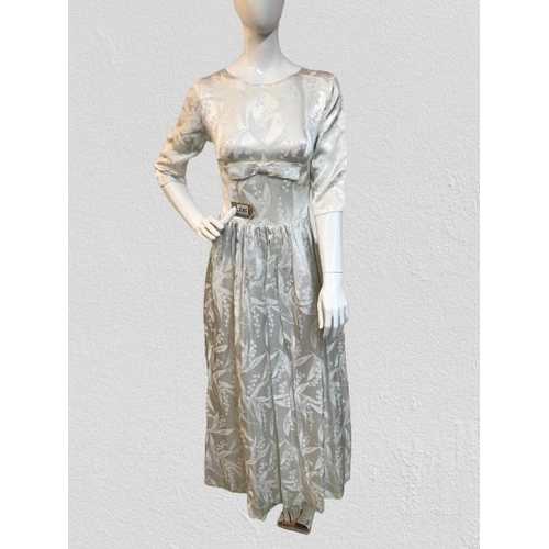 2085 - An original true vintage wedding dress, circa 1960's, lily of the valley figured damask silk satin, ... 