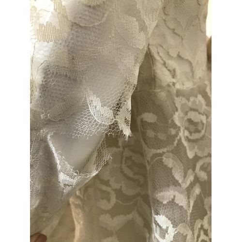 2087 - An original true vintage wedding dress circa 1960's, lace overlay with chiffon panel and floral rose... 