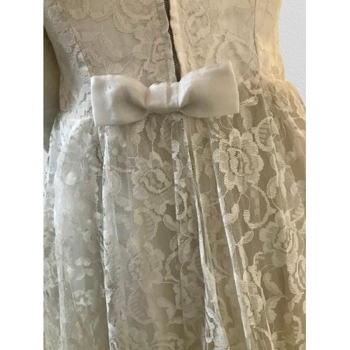 2087 - An original true vintage wedding dress circa 1960's, lace overlay with chiffon panel and floral rose... 