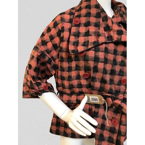 2090 - Paul smith women's wear Italian waterproof orange and black checked jacket, size 42 (uk 10)