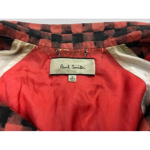 2090 - Paul smith women's wear Italian waterproof orange and black checked jacket, size 42 (uk 10)