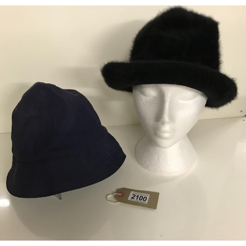 2100 - Two cloche hats in shades of blue and black, by designer kangol, the third by Colette. French design... 