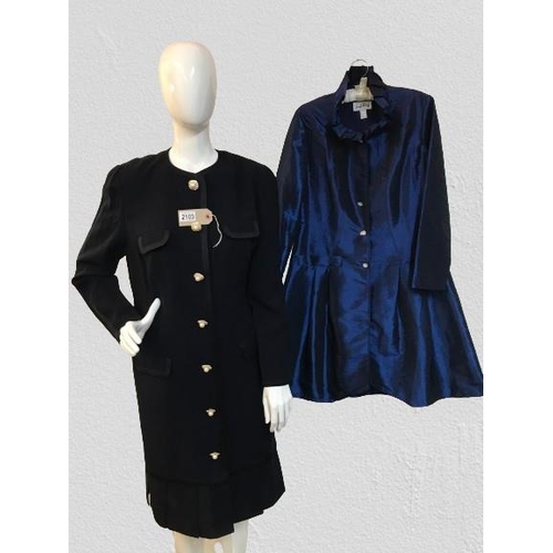 2103 - Metallic blue button up coat A/F. Size 10 . And Blue button up dress with pleated hem louis feraud s... 