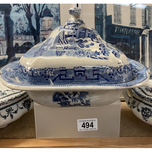 494 - A quantity of Blue and white including tureens